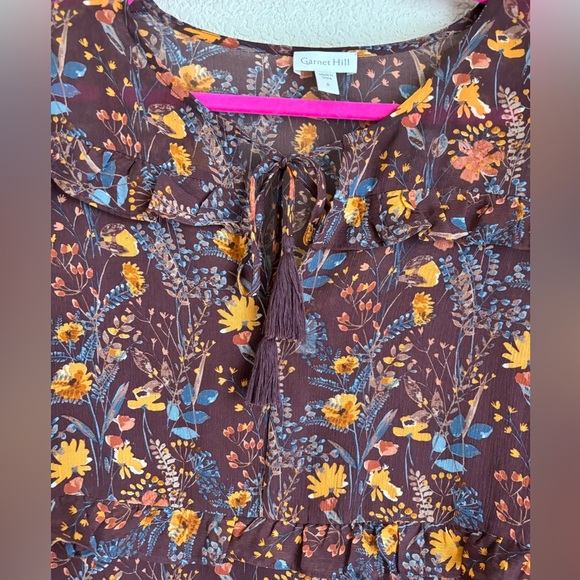 Garnet Hill 100% Silk Burgundy Floral Ruffled Boho Knee Length Swing Dress S - Picture 6 of 8